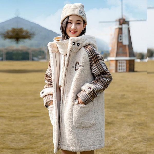 Pele feminina inverno quente casacos longos feminino solto casual elegante lã sólida senhora jaqueta moda coreana mangas overwear 2023