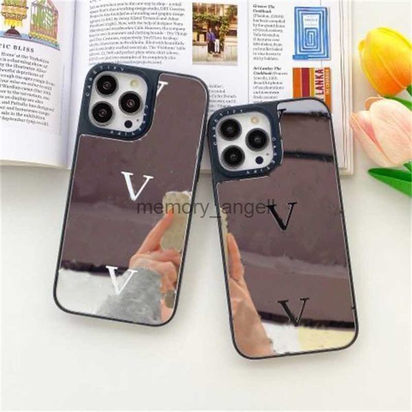 Casos de telefone celular designers moda gliter v caso de telefone móvel luxo iphone casos de vidro espelho capa protetora para iphone 14 13 12 11 pro max hkd230914