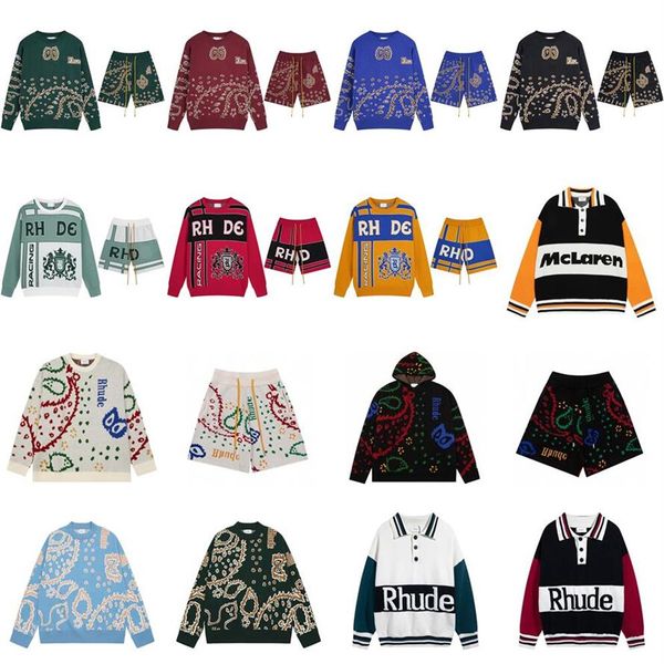 Jacquard Rhude Herren Hoodies Frog Drift Streetwear Rhude Pullover Oversize Cashew Blume Vintage Sweatshirts Shorts Trainingsanzüge Thick229D