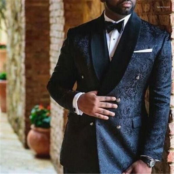 Ternos masculinos preto floral duplo breasted traje homme masculino para casamento 2 peças (jaqueta calças gravata) terno masculino noivo blazer calças