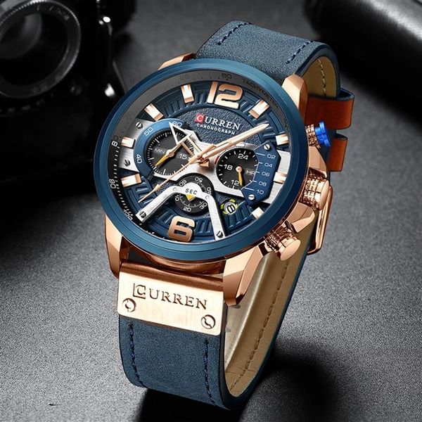 CURREN Orologi sportivi casual da uomo Orologio da polso in pelle militare di lusso delle migliori marche Orologio da uomo Cronografo moda orologio da polso 8329276N