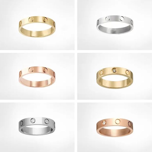 Luxus-Ring, Designer-Mode, Luxus-Diamantschmuck, 18 Karat Roségold, versilbert, Titanstahl, klassische Bandringe für Damen und Herren, Hochzeit, Liebhaber, Paar, 4 mm, 5 mm, 6 mm