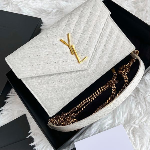 Bolsa de embreagem com aba woc envelope bolsas de axilas mulheres homens couro genuíno designer de luxo bolsa mensageiro mulher tote corrente de metal ouro prata bolsa de ombro crossbody