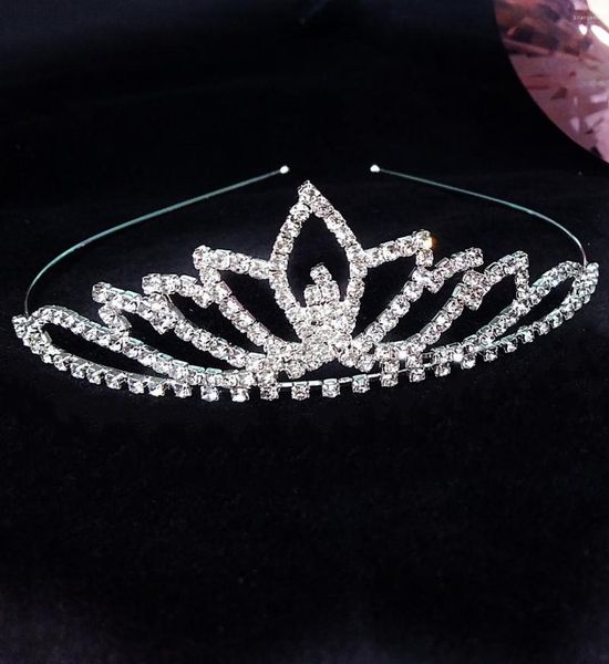 Haarspangen Mode Silber Farbe Kronen Kinder Kinder Frauen Hochzeit Prom Schmuck Prinzessin Kristall Strass Tiara Diadem Kopf Ornament
