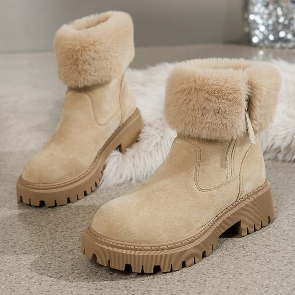 Nicho design sapatos de algodão para mulheres 2024 novas botas de neve integradas de pele de inverno para mulheres de pelúcia casual martin botas curtas tamanho 36-42