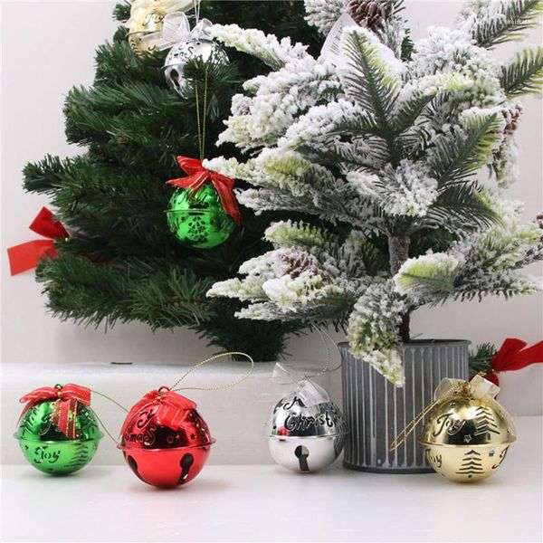 Articoli per feste 1 pezzo di Natale traforato campana fiocco nastro metallo Jingle Bells albero appeso ciondolo ornamento decorazione per la casa