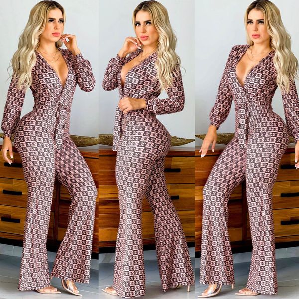 Designer outono nova moda feminina casual macacão feminino impresso chestless sexy macacão navio livre