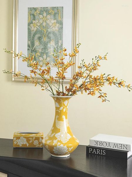 Vasi Vaso in ceramica Luce Lusso Ricca composizione di fiori gialli Decorazione fortunata Soggiorno Ingresso Mobile TV