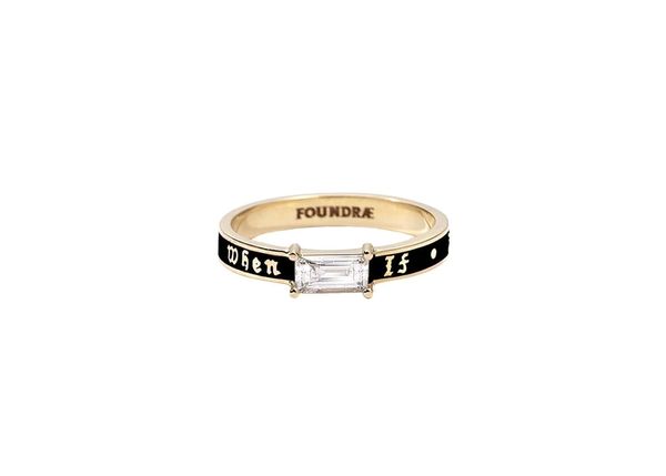 Foundrae If Not Now Then When Black Baguette Band Band18-Karat-Ring für Damen, Designer-Schmuck, individueller Anhänger, vergoldetes 18-Karat-Gold