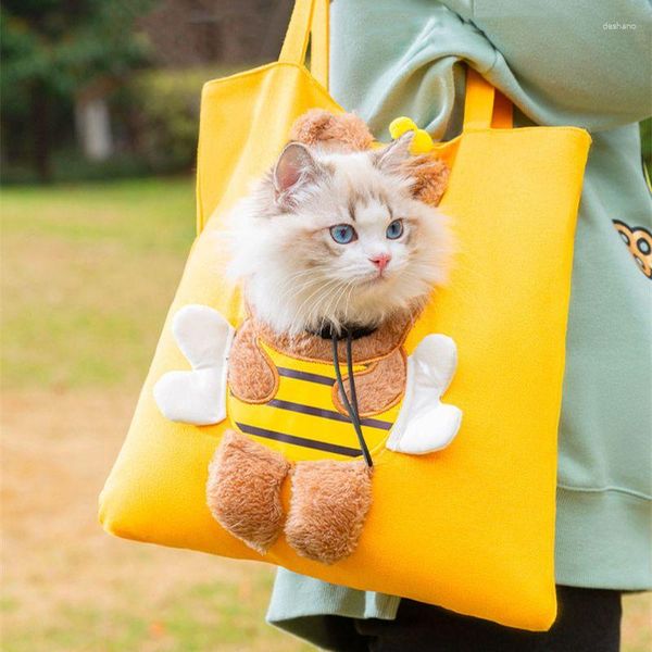 Trasportini per gatti Simpatica borsa per animali in tela a forma di animale del fumetto Testa da esposizione Borsa per cani da gita Borsa portatile per cuccioli a spalla singola per gattino