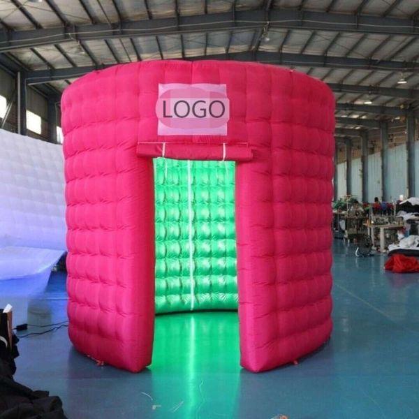 Cabine fotográfica inflável rosa com contexto de luz LED para feiras de eventos de bares publicitários de festas