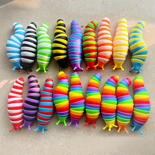 Fidget Slug 3D-Gelenkspielzeug, sensorische Schnecken, Erleichterung für Kleinkinder, Babys, Kinder, Jungen, Mädchen, Regenbogen, Wackeln, Raupe, sensorisches Wurmspielzeug