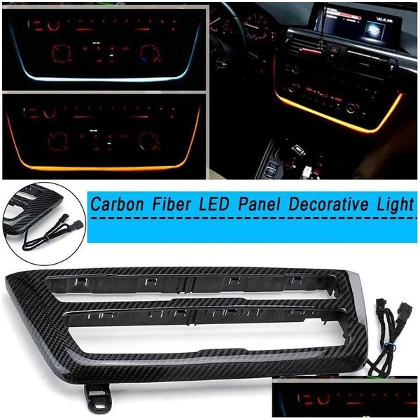 Rádio carro fibra de carbono guarnição led luz ambiente interior porta ac painel decorativo para-3 séries f30/f31 entrega direta eletrônica teleco dhos8