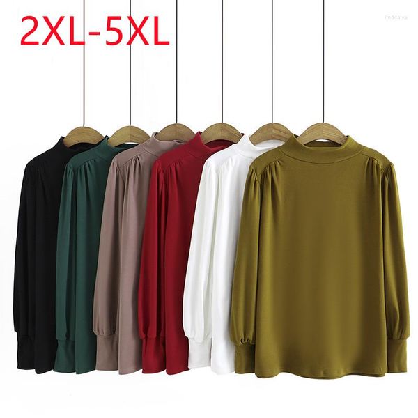 Женские свитера 2023, женские осенне-зимние топы больших размеров для женщин, зеленый свитер с длинным рукавом и половиной высокого воротника 2XL 3XL 4XL 5XL