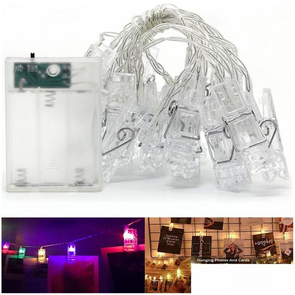 LED-Strings PO-Clip-Lichterkette Lichterkette Batteriebetriebene Clips / 6M Warmweiß / RGB Indoor Home Party Festival Dekor Drop Lieferung DHPD7