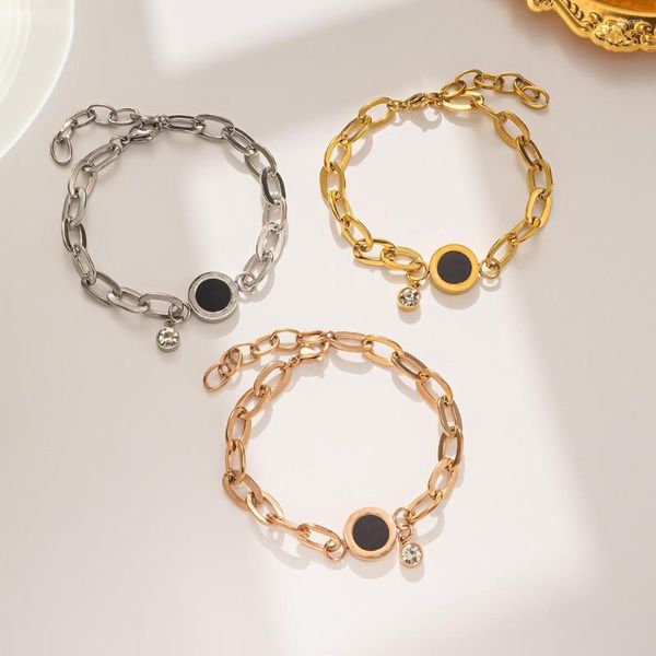 Braccialetti di collegamento Bracciale con ciondolo in cristallo in acciaio inossidabile color oro di lusso per le donne 2023 Cerchio alla moda con numeri romani Bracciale con gioielli per feste