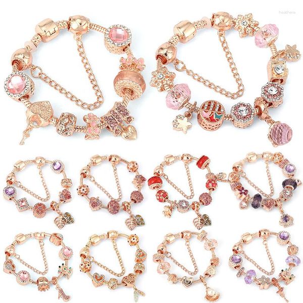 Strand Collezione in oro rosa Gioielli Perline in vetro dolce Fai da te Bracciale originale Ragazza Papillon Fiore Accessori moda Regalo