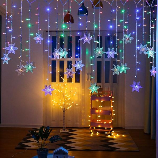 Cordas luzes de natal decoração ao ar livre pendurado led floco de neve cortina corda festa jardim beirais decoração.