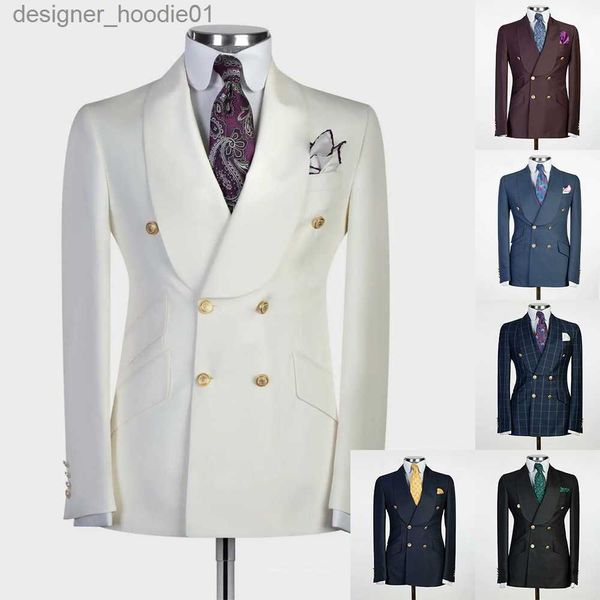 Ternos masculinos Blazers One Piece Business Plus Size Smoking Mens Calças Ternos Duplo Brested Noivo Casamento Prom Party Blazer Sobretudo L230914