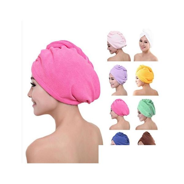 Bonnets de douche Cheveux Turban Serviette Femmes Super Absorbant Cap Séchage Rapide Microfibre Sec Salle De Bain Coton 60X25Cm Dc034 Drop Delivery Home Dhon5