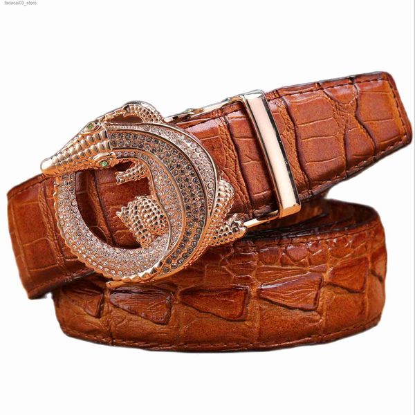 Cinture Cintura in coccodrillo alligatore per uomo cinturino di lusso fibbia automatica pelle bovina vera pelle 2020 designer moda casual di alta qualità Q230914