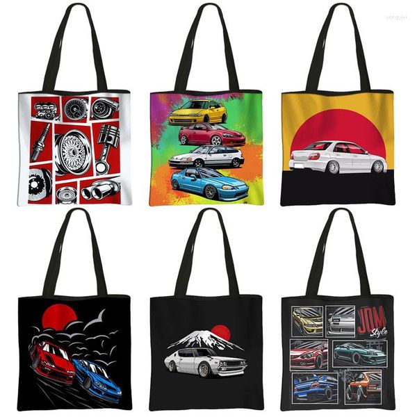 Сумки для покупок, японская сумка для покупок гоночного автомобиля JDM, эластичная сумка с принтом двигателя, сумка через плечо, сумки для покупок, сумки большой вместимости
