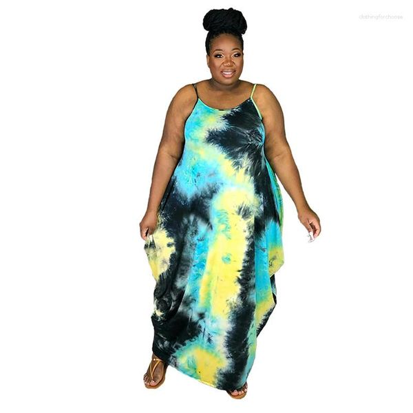 Vestidos casuais maxi vestido plus size roupas femininas atacado verão sexy tie corante solto elegante bolsos tanque streetwear gota