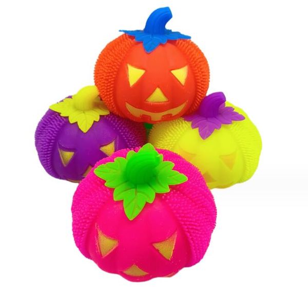 Led piscando halloween abóbora luz bouncy bola novely brilhante tpr alívio do estresse espremer bola brinquedo crianças iluminadas saltando bolas crianças favor brinquedo