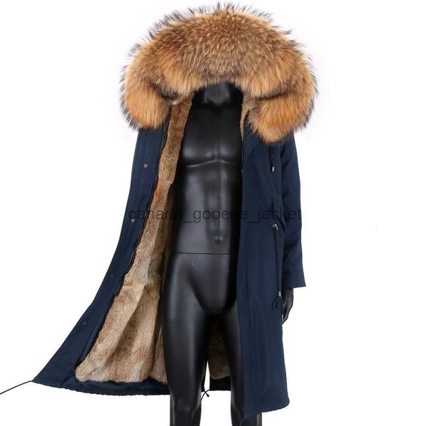 Pele masculina de pele falsa nova impermeável parka jaqueta de inverno longo casaco de pele de coelho homem parkas gola de pele de raposa natural com capuz outerwear streetwear 201204l230914