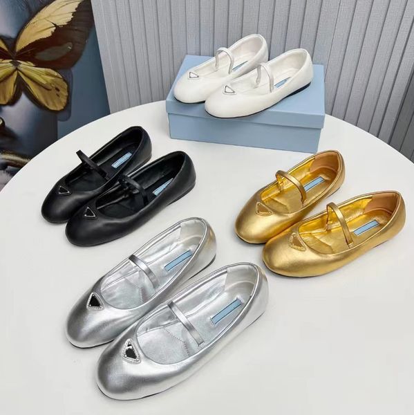 Klassische Marke Ballerinas Damen Leder Luxus Designer Schuhe Echtes Leder Mary Jane Schuhe Dreieck Kristall Dekoration Runder Kopf Mode Tanzschuh