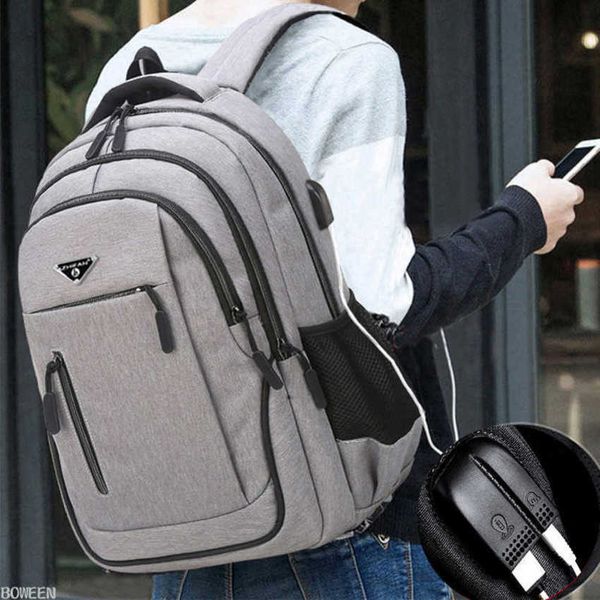 Novo saco de mochila grande capacidade homens mochila laptop 15.6 oxford cinza sólido sacos de escola adolescente estudante universitário mochila multifuncional bagpack 230223