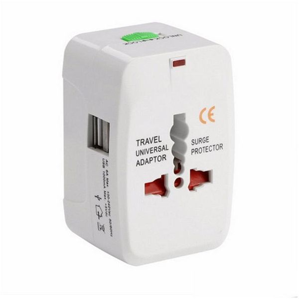 Adaptador de tomada de energia 2 usb carregamento viagem tudo-em-um mundo internacional ac conversor tomada ue entrega gota baterias eletrônicas cha dhapc