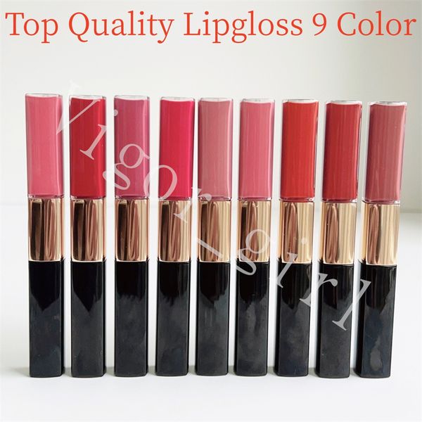 Marca Lip Gloss para menina 9 cores Le Rouge Duo Ultra Tenue Duo Levres Longue Tenue Liquid Lip Color Batom de efeito duplo para mulheres Cosméticos labiais de longa duração de alta qualidade