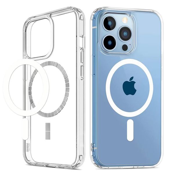 Capas Magsafing Magnéticas Claras para iPhone 15 Plus 14 13 12 11 Pro Max Fina Capa Protetora à Prova de Choque Ímã Carregador Sem Fio Capa Fina Alta Transparente