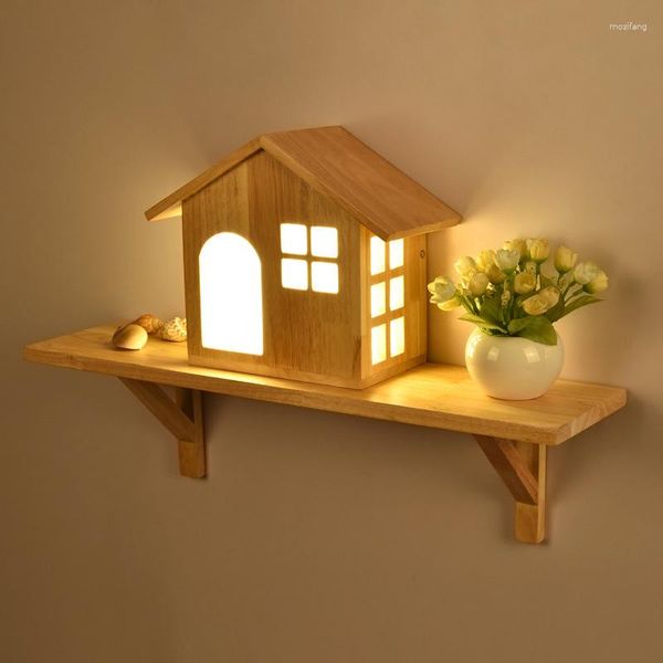 Wandleuchte, moderne kreative Lampen, kleine Holzkunst, Haus, Kinder, Schlafzimmer, Nachttisch, dekorative Wohnzimmer, Flurbeleuchtung