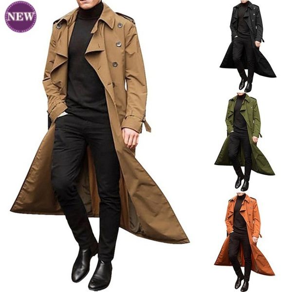 Trench da uomo semplice giacca a vento 2023 cintura estesa doppio petto cappotto moda giacca casual abbigliamento 230912