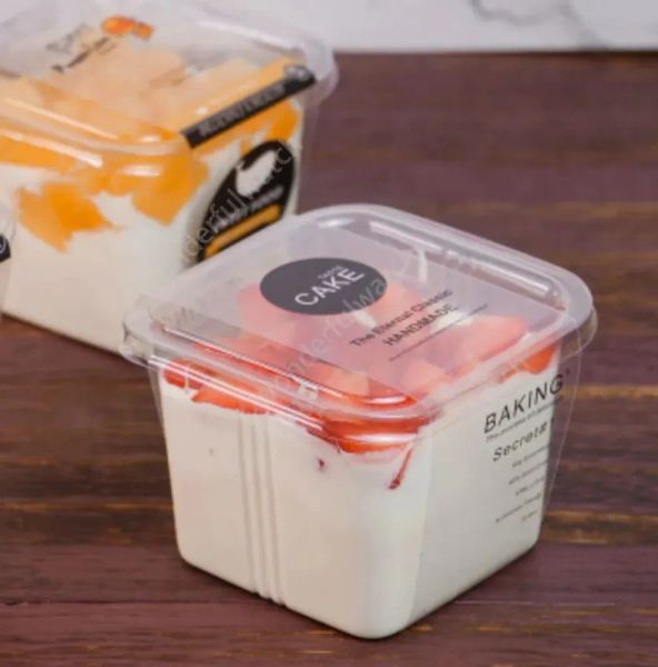 Klare Kuchenbox, transparente quadratische Mousse-Kunststoff-Cupcake-Boxen mit Deckel, Joghurt-Pudding, Hochzeitsfeierzubehör 914