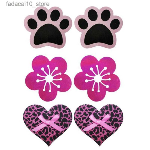 Almofada de mama 10 pares capas de mamilo leopardo coração flor de cerejeira animal pata impressão descartável autoadesivo pastéis adesivos de peito sutiã q230914