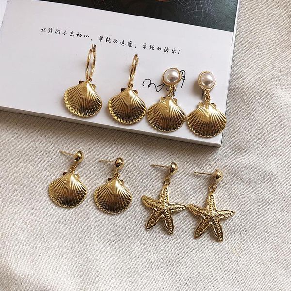 Baumeln Ohrringe Vintage Kleine Shell Seestern Aussage Europa Gold Farbe Tropfen Ohrring Für Frauen Mädchen Hochzeit Schmuck 2023