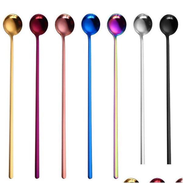 Cucchiai Misurini da caffè in acciaio inossidabile con manico lungo Colorf Cucchiaio da cucina per mescolare Gelato Dessert Utensili da tè Consegna a domicilio G Dhizn