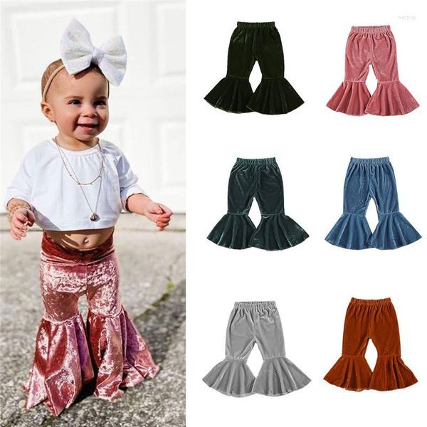 Calças 1-6 anos moda nascido criança bebê meninas sino bottoms veludo calças casuais cintura elástica crianças longo alargamento
