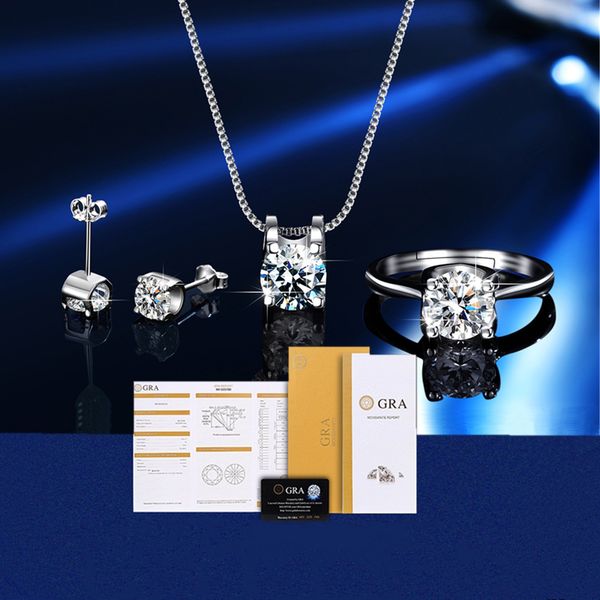 Высококачественная классическая голова быка, серебро 925 пробы, муассанитовая сумка, комплект из трех частей, серьги-кольца, ожерелье, обручальные свадебные украшения, комплект бриллиантового ожерелья для женщин