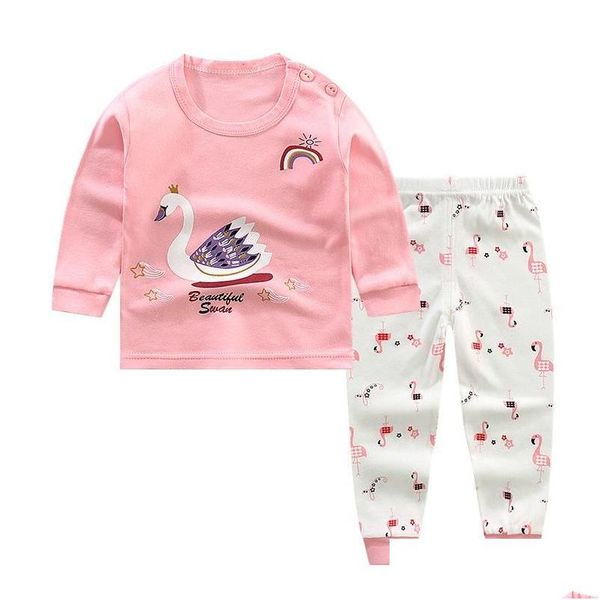 Conjuntos de roupas 100% algodão 6m-4t bebê meninas pijama roupa manga longa menina crianças conjunto sleepwear rosa criança outono roupas 2021 gota dh32w