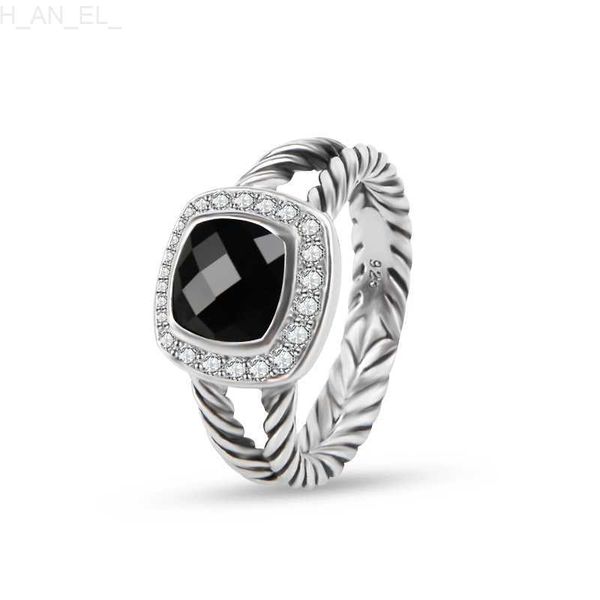 Anello solitario Anelli a filo intrecciato Anelli neri prismatici Moda donna placcato argento Micro diamanti Stili versatili alla moda L230914