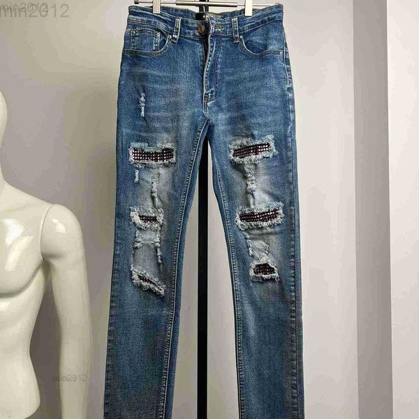 Ami jeans Rosa Diamante High Street Jeans Slim Fit Nevoeiro Lavagem Faca Corte Buraco Pantstblm Spot Goods