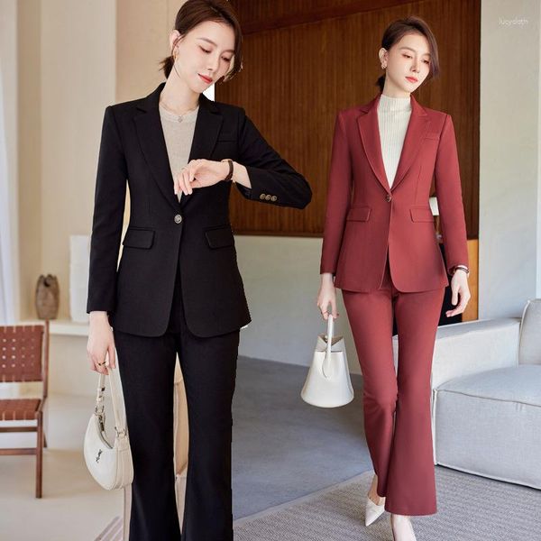 Calças femininas de duas peças blazer preto para mulheres 2023 slim-fitting roupas de trabalho moda temperamento senhoras terno profissional sob medida