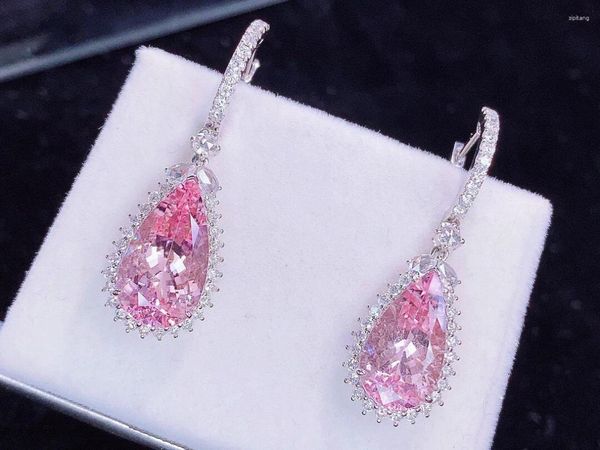 Brincos pendurados hjy joias finas real puro 18k ouro branco au750 natural rosa morganite pedra preciosa 10,3ct gota para mulheres