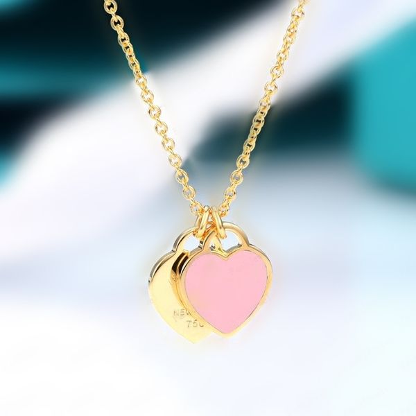 Collana rosa accessori firmati commercio all'ingrosso gioielli a doppio cuore in acciaio inossidabile a forma di cuore Natale signore donne di lusso ciondolo scatola di diamanti spirito