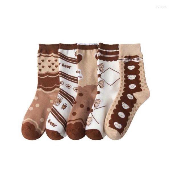Frauen Socken 10 Paar Bär Liebe Muster Gestreiften Mittelrohr Baumwolle Socke Koreanische Khaki Lolita Japanes Harajuku Herbst Winter Kawaii