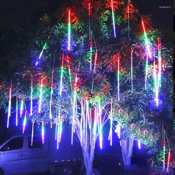 Cordas 8 tubos Chuveiro de meteoros de Natal LED Luzes de corda Iluminação de férias Decorações de festa de jardim Gota de chuva Decoração de queda Navidad Xmas